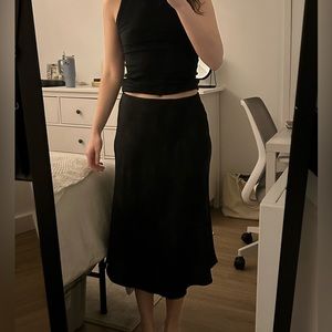Midi Black Satin Skirt